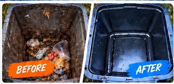 Before and after trash can cleaning